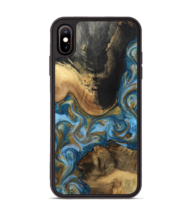 iPhone Xs Max Wood Phone Case - Gena (Teal & Gold, 791952)