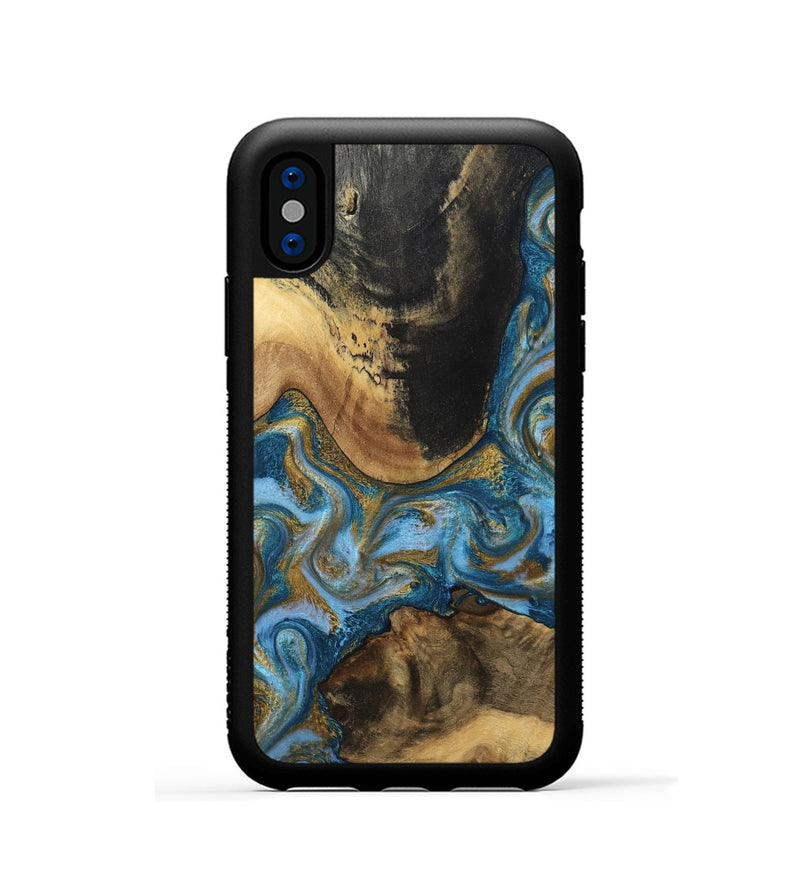 iPhone Xs Wood Phone Case - Gena (Teal & Gold, 791952)