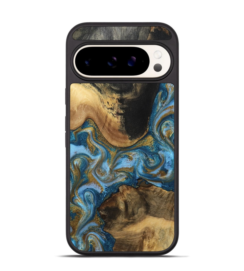 Pixel 9 Wood Phone Case - Gena (Teal & Gold, 791952)