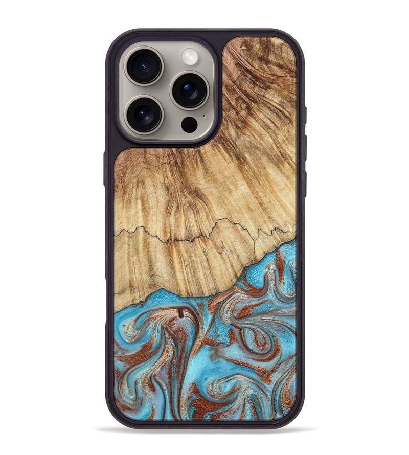 iPhone 16 Pro Max Wood Phone Case - Aditya (Teal & Gold, 791960)