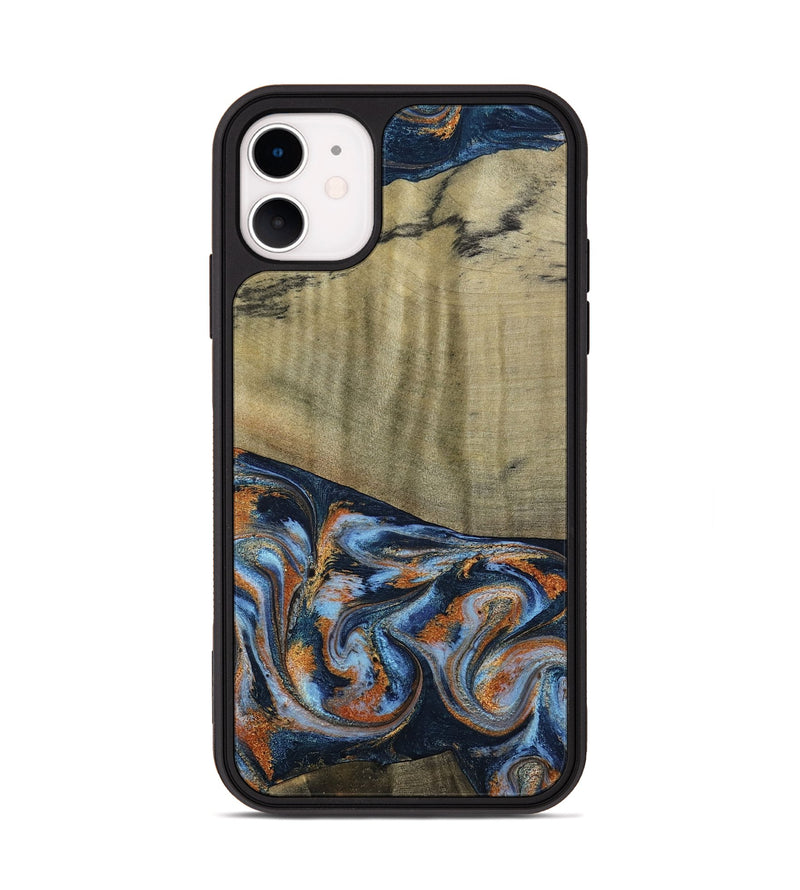 iPhone 11 Wood Phone Case - Dariel (Teal & Gold, 791964)