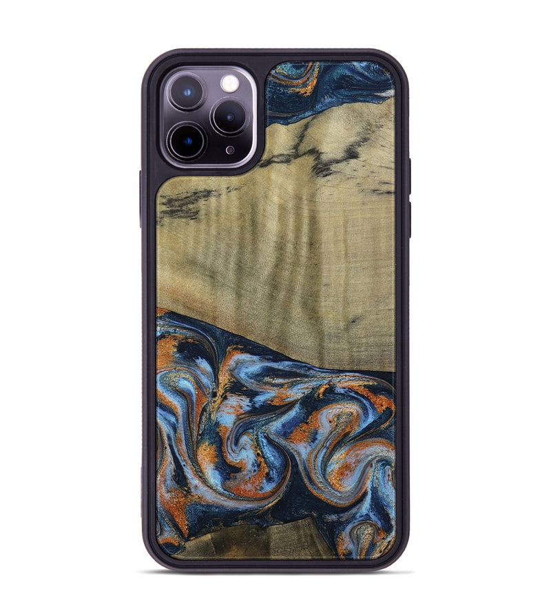 iPhone 11 Pro Max Wood Phone Case - Dariel (Teal & Gold, 791964)
