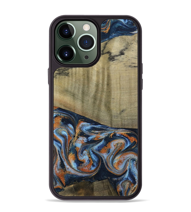 iPhone 13 Pro Max Wood Phone Case - Dariel (Teal & Gold, 791964)