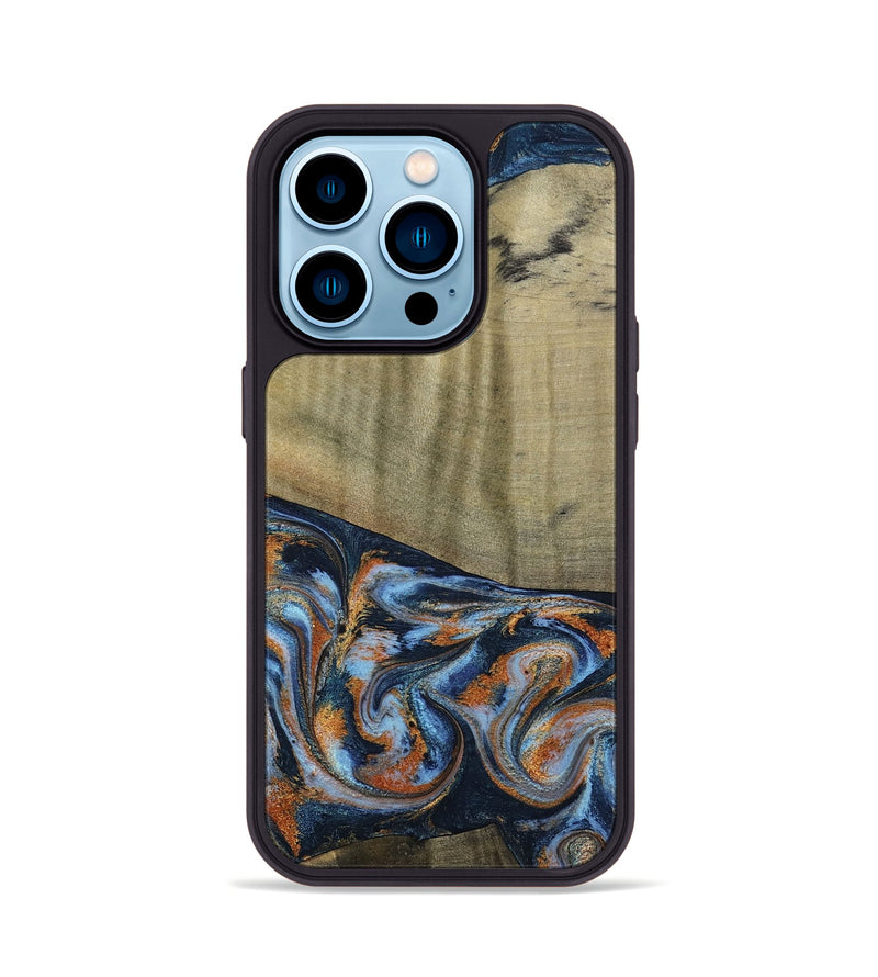 iPhone 14 Pro Wood Phone Case - Dariel (Teal & Gold, 791964)