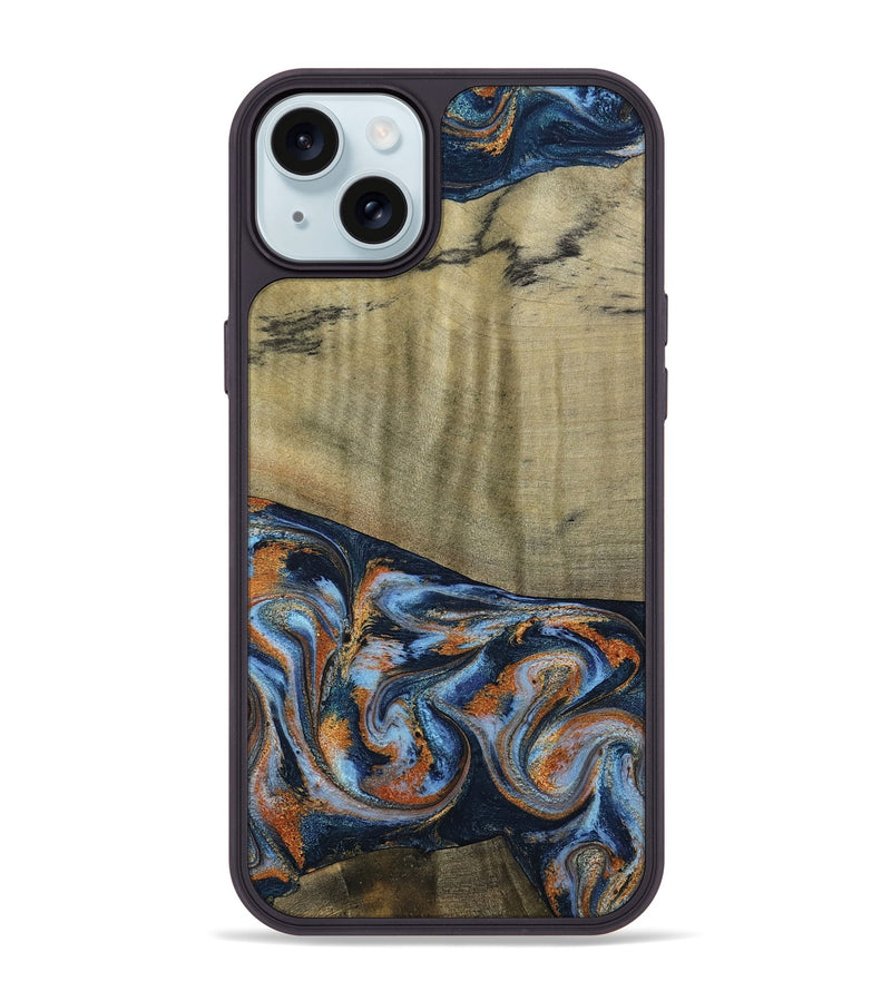 iPhone 15 Plus Wood Phone Case - Dariel (Teal & Gold, 791964)