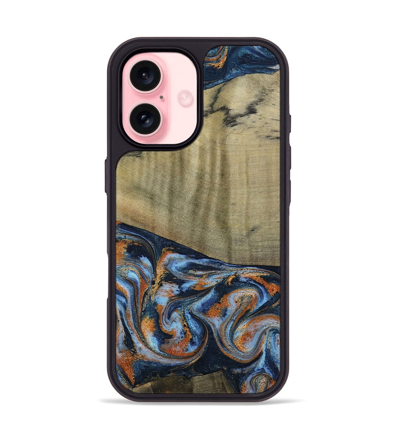 iPhone 16 Wood Phone Case - Dariel (Teal & Gold, 791964)