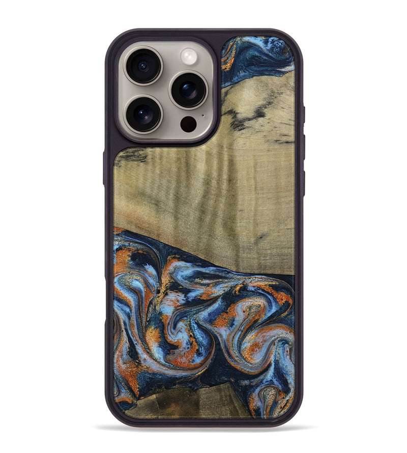 iPhone 16 Pro Max Wood Phone Case - Dariel (Teal & Gold, 791964)