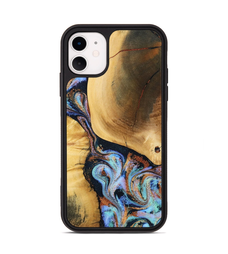 iPhone 11 Wood Phone Case - Mireya (Teal & Gold, 791968)