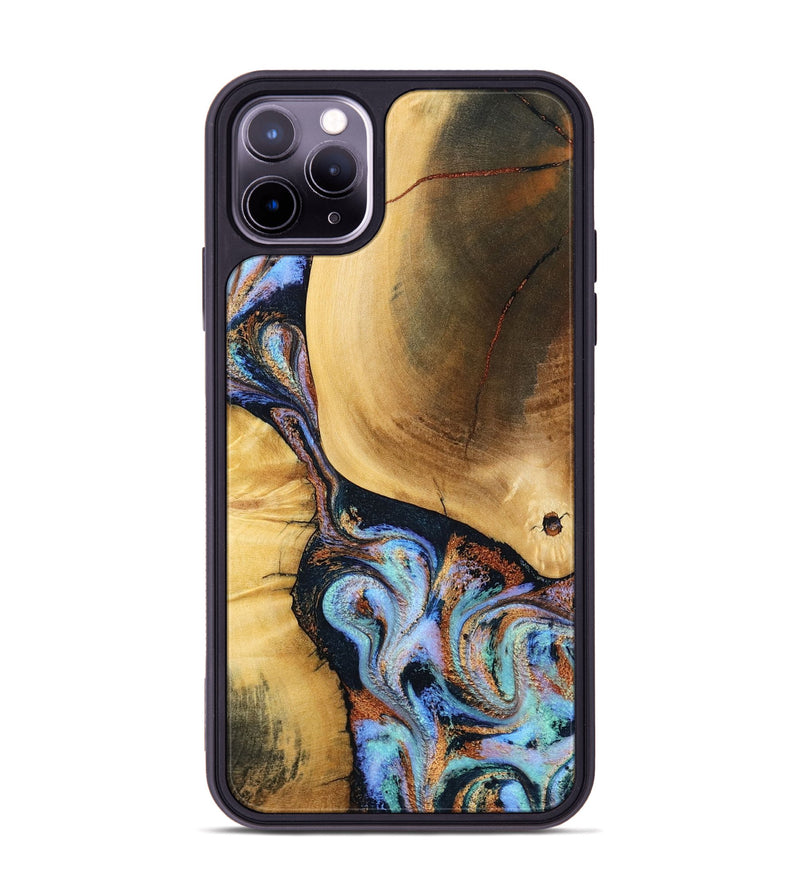 iPhone 11 Pro Max Wood Phone Case - Mireya (Teal & Gold, 791968)