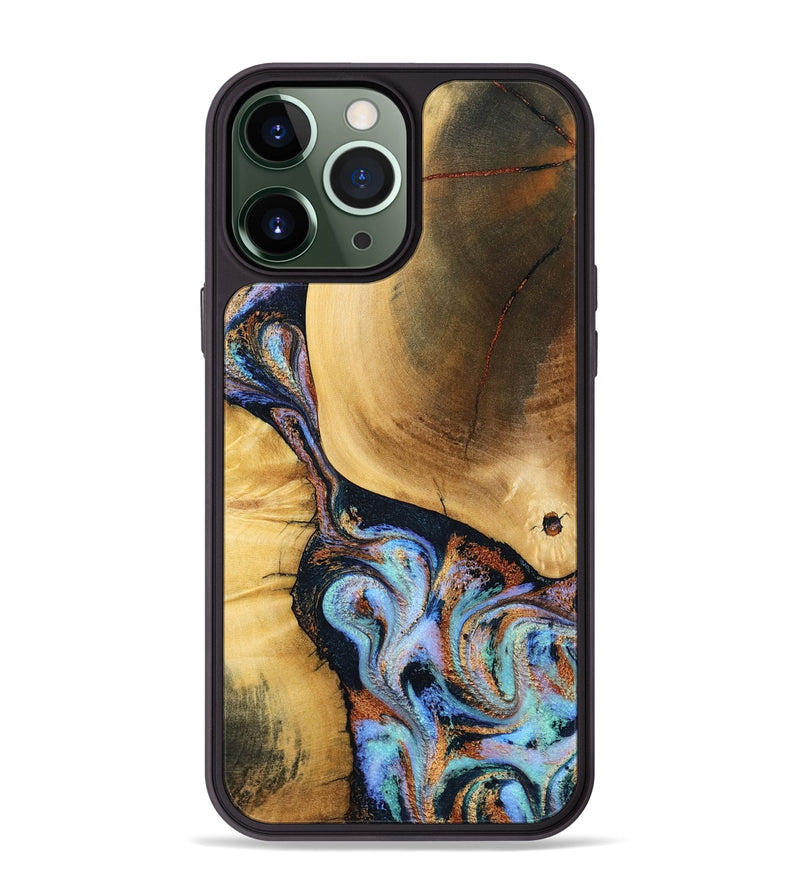 iPhone 13 Pro Max Wood Phone Case - Mireya (Teal & Gold, 791968)