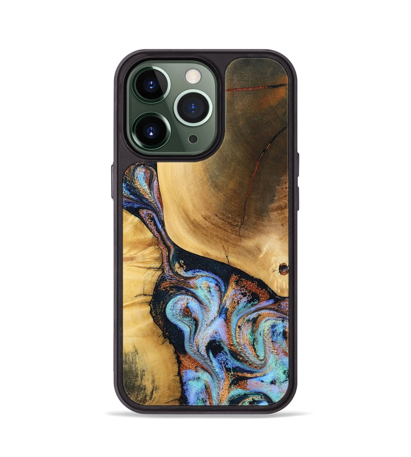 iPhone 13 Pro Wood Phone Case - Mireya (Teal & Gold, 791968)