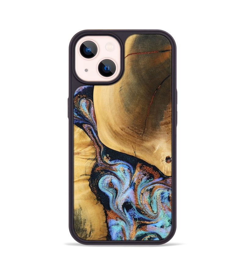 iPhone 14 Wood Phone Case - Mireya (Teal & Gold, 791968)