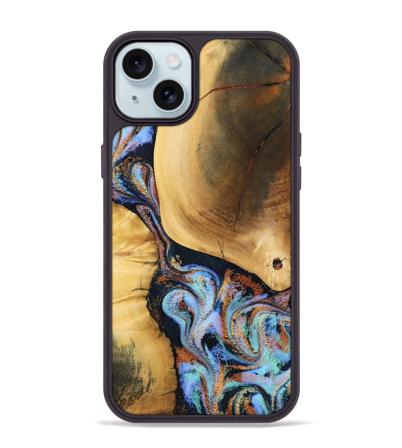 iPhone 15 Plus Wood Phone Case - Mireya (Teal & Gold, 791968)