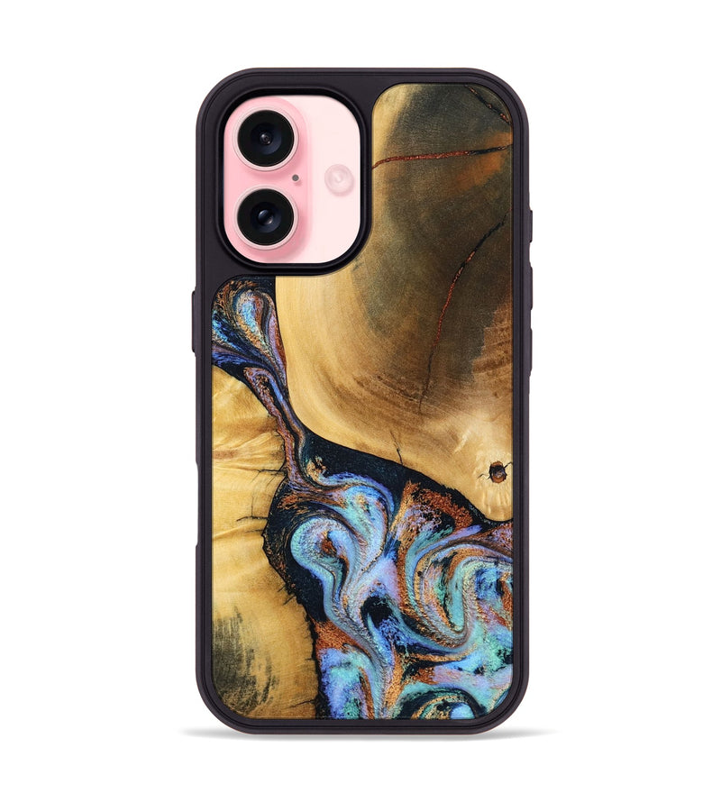iPhone 16 Wood Phone Case - Mireya (Teal & Gold, 791968)