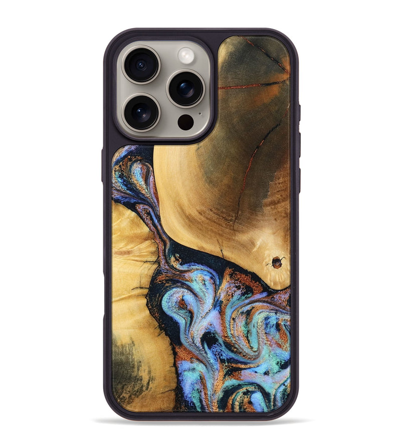 iPhone 16 Pro Max Wood Phone Case - Mireya (Teal & Gold, 791968)