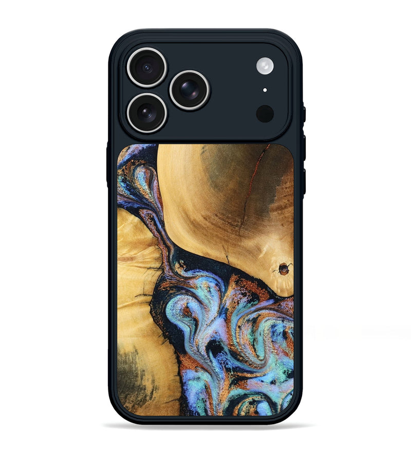 iPhone 17 Pro Max Wood Phone Case - Mireya (Teal & Gold, 791968)