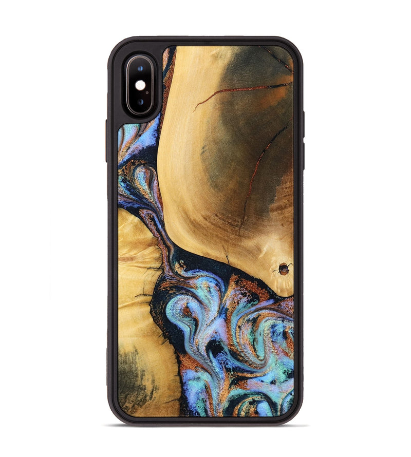 iPhone Xs Max Wood Phone Case - Mireya (Teal & Gold, 791968)