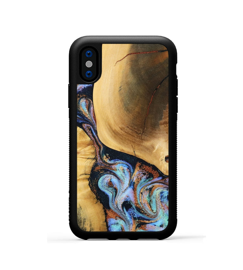 iPhone Xs Wood Phone Case - Mireya (Teal & Gold, 791968)