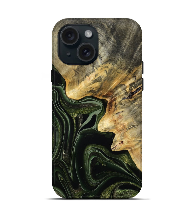 iPhone 15 Wood Live Edge Phone Case - Camilo (Green, 792041)