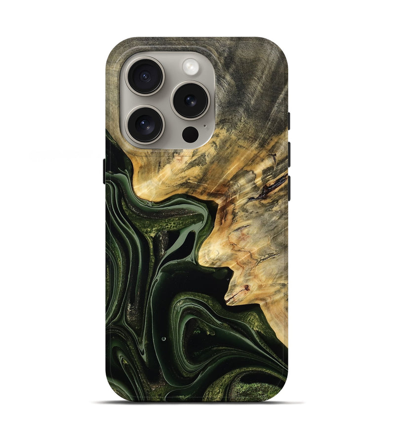 iPhone 16 Pro Wood Live Edge Phone Case - Camilo (Green, 792041)
