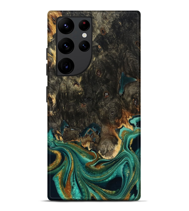 Galaxy S22 Ultra Wood Live Edge Phone Case - Carie (Teal & Gold, 792043)