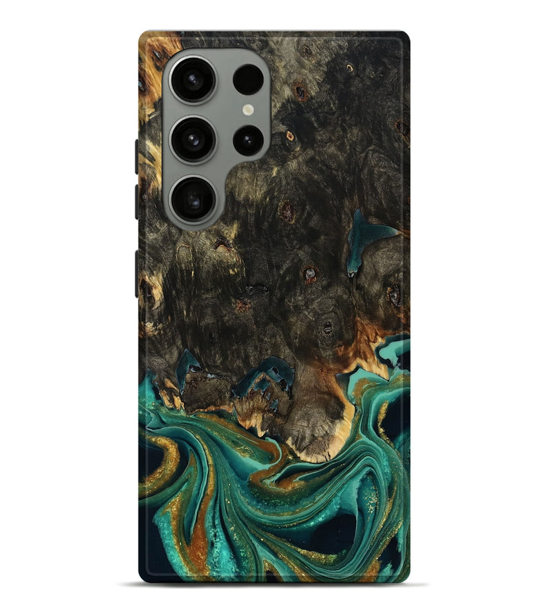 Galaxy S23 Ultra Wood Live Edge Phone Case - Carie (Teal & Gold, 792043)