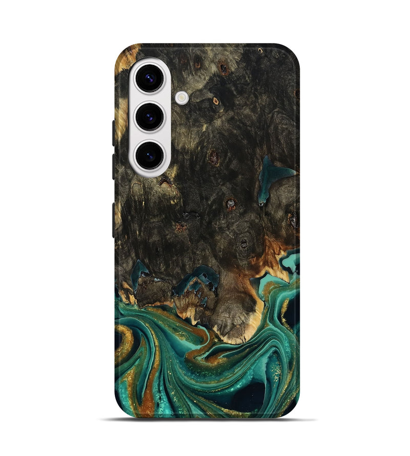Galaxy S25 Wood Live Edge Phone Case - Carie (Teal & Gold, 792043)