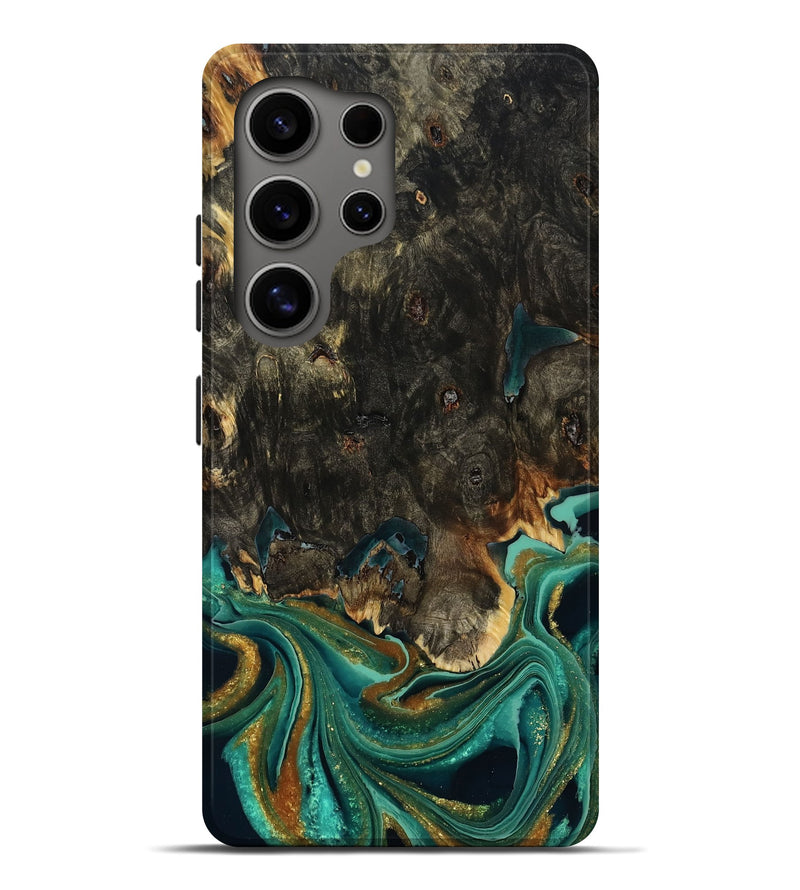 Galaxy S25 Ultra Wood Live Edge Phone Case - Carie (Teal & Gold, 792043)