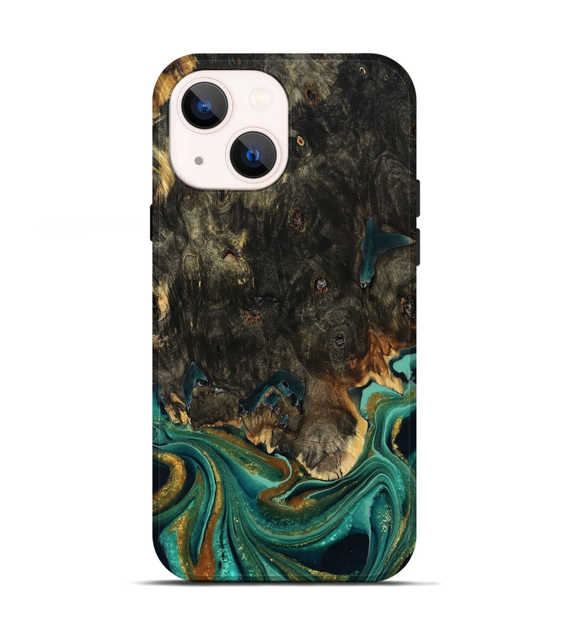 iPhone 13 Wood Live Edge Phone Case - Carie (Teal & Gold, 792043)