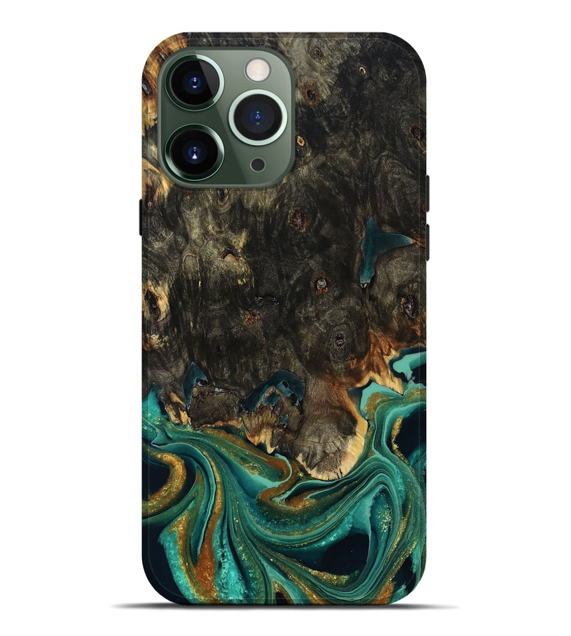 iPhone 13 Pro Max Wood Live Edge Phone Case - Carie (Teal & Gold, 792043)