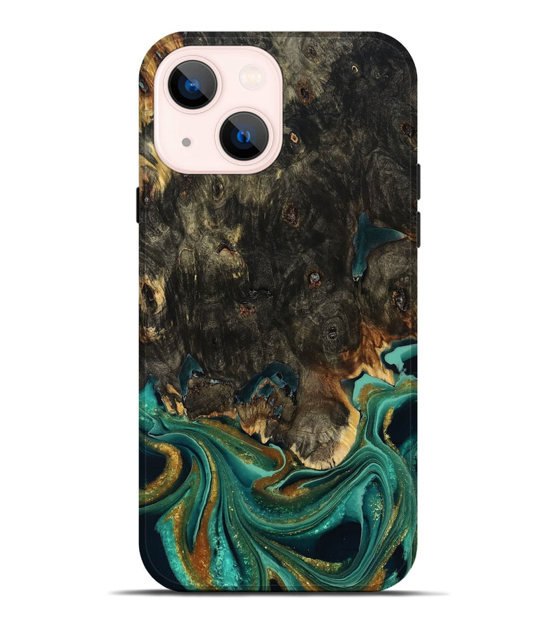 iPhone 14 Plus Wood Live Edge Phone Case - Carie (Teal & Gold, 792043)