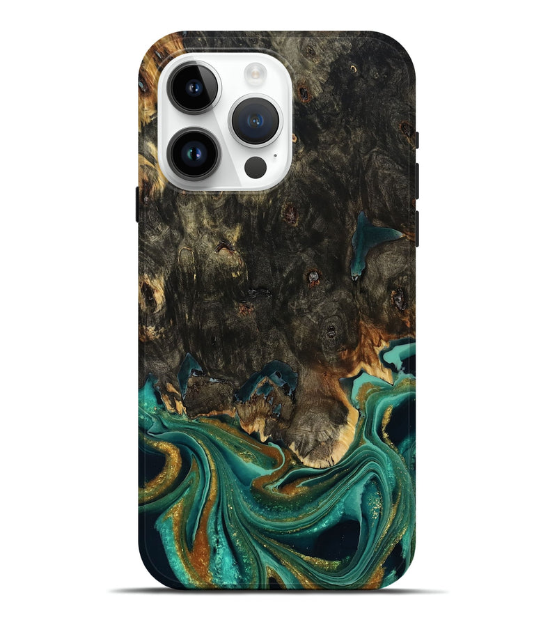 iPhone 15 Pro Max Wood Live Edge Phone Case - Carie (Teal & Gold, 792043)