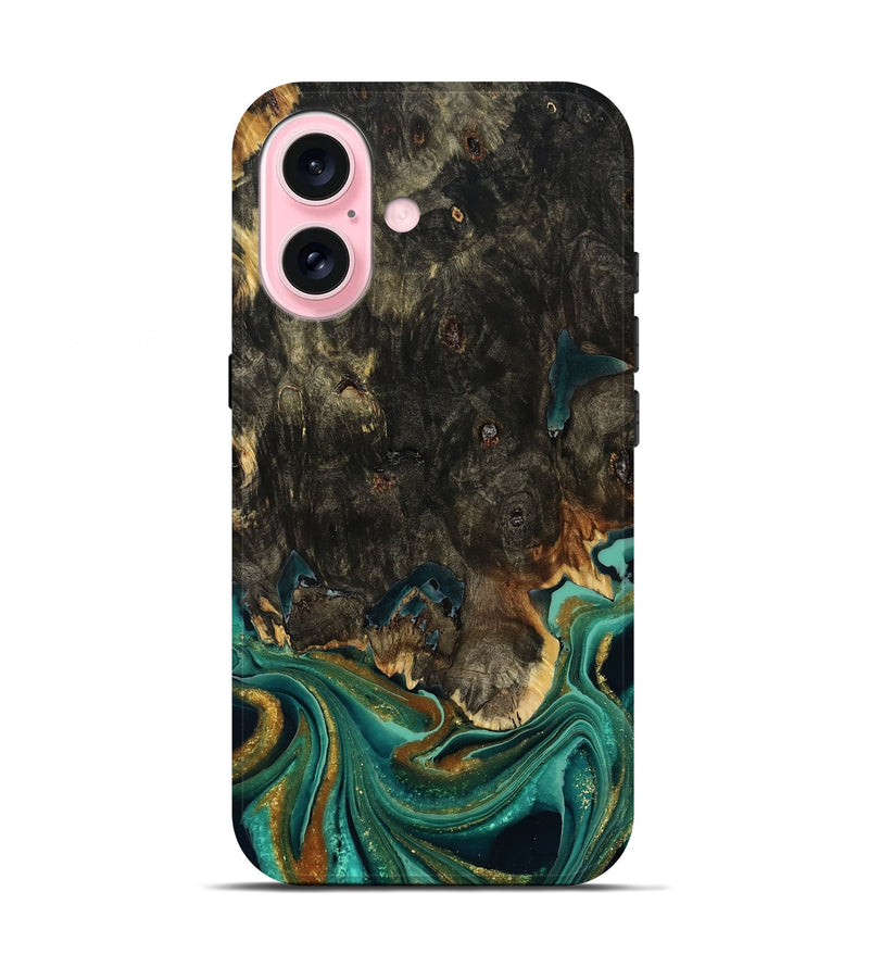 iPhone 17 Wood Live Edge Phone Case - Carie (Teal & Gold, 792043)