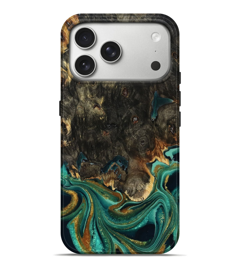 iPhone 17 Pro Max Wood Live Edge Phone Case - Carie (Teal & Gold, 792043)