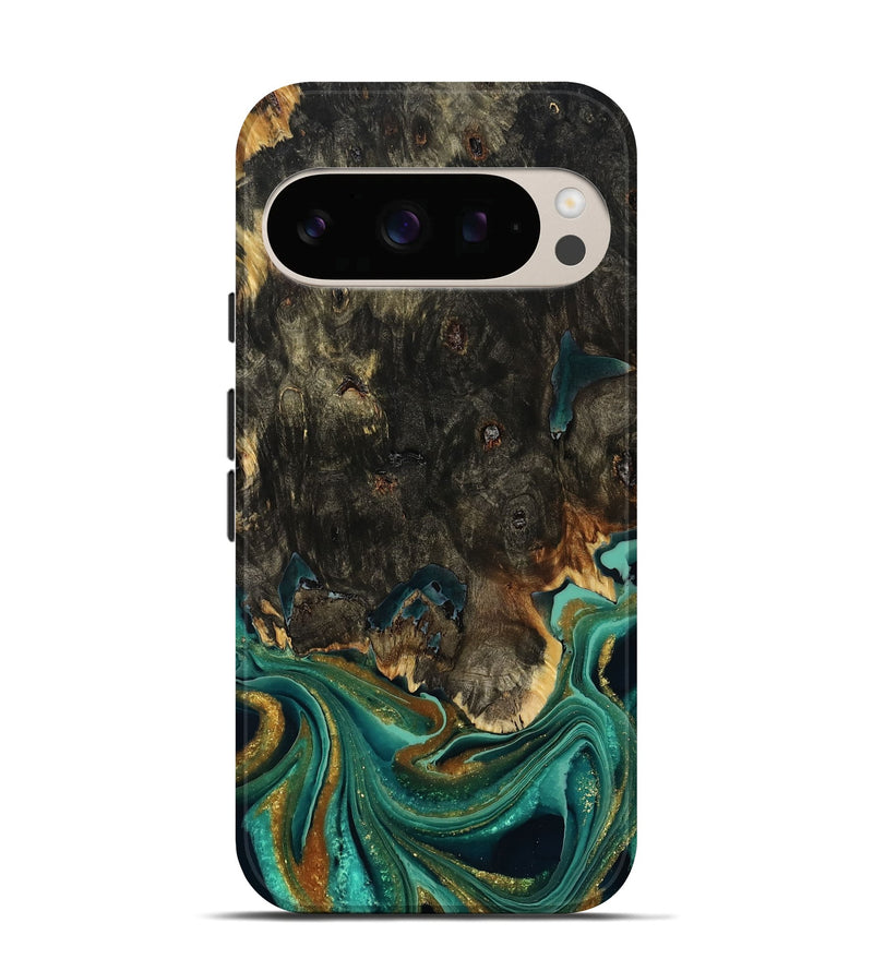 Pixel 10 Wood Live Edge Phone Case - Carie (Teal & Gold, 792043)