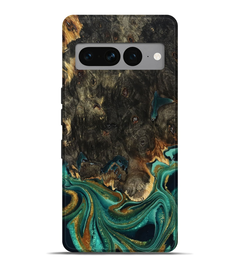 Pixel 7 Pro Wood Live Edge Phone Case - Carie (Teal & Gold, 792043)