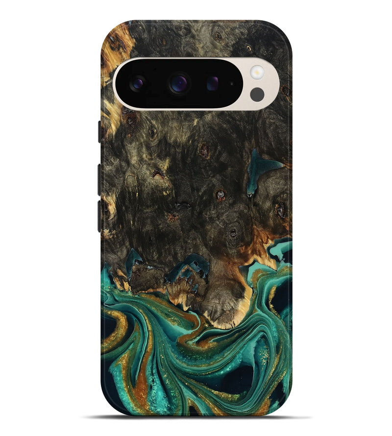 Pixel 9 Pro XL Wood Live Edge Phone Case - Carie (Teal & Gold, 792043)