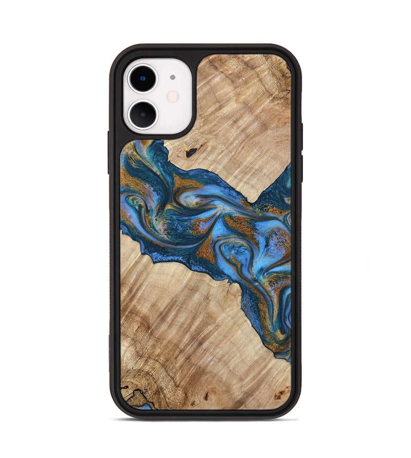 iPhone 11 Wood Phone Case - Julieta (Teal & Gold, 792048)