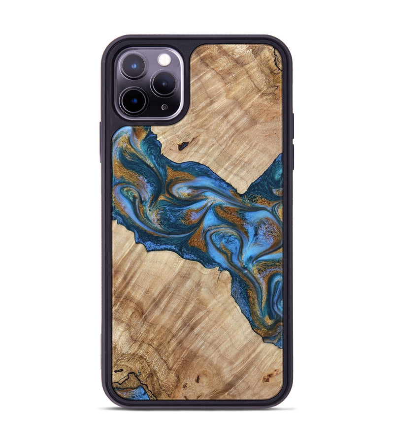 iPhone 11 Pro Max Wood Phone Case - Julieta (Teal & Gold, 792048)