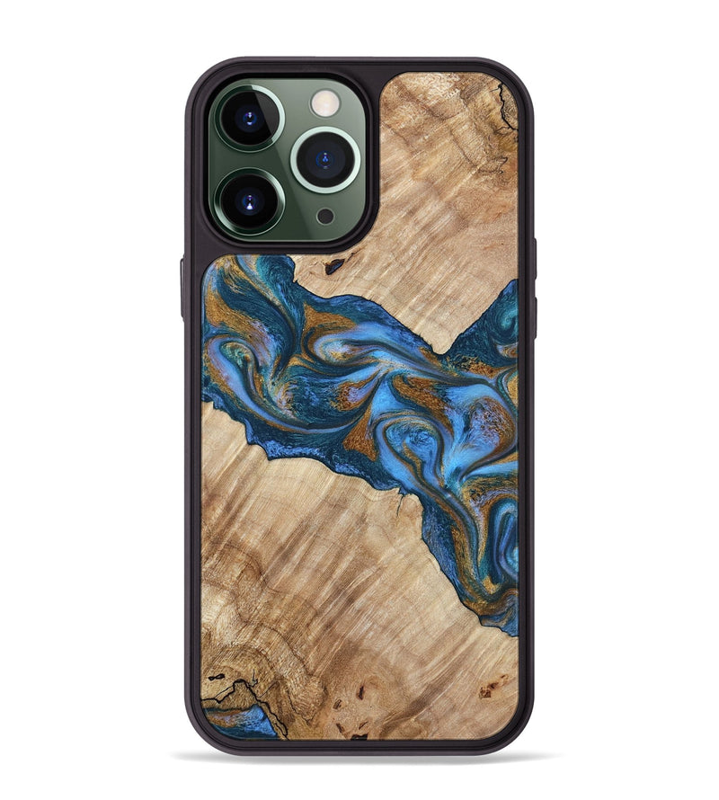 iPhone 13 Pro Max Wood Phone Case - Julieta (Teal & Gold, 792048)