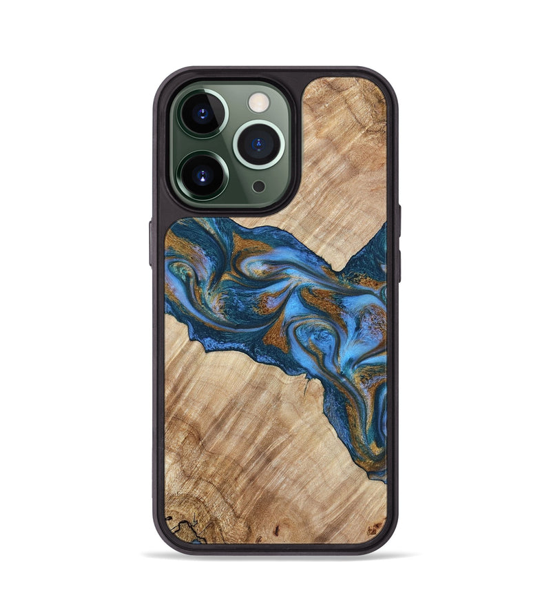 iPhone 13 Pro Wood Phone Case - Julieta (Teal & Gold, 792048)