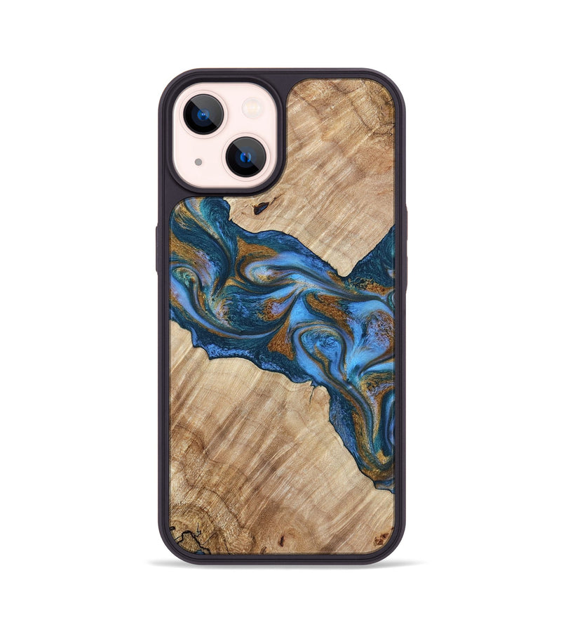 iPhone 14 Wood Phone Case - Julieta (Teal & Gold, 792048)