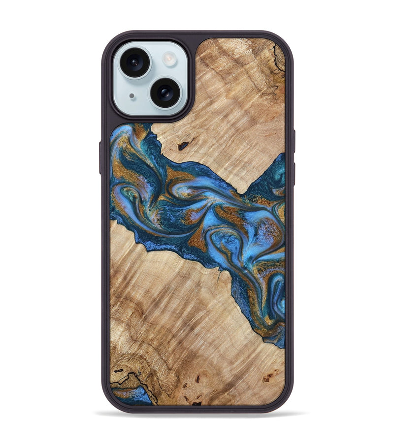 iPhone 15 Plus Wood Phone Case - Julieta (Teal & Gold, 792048)