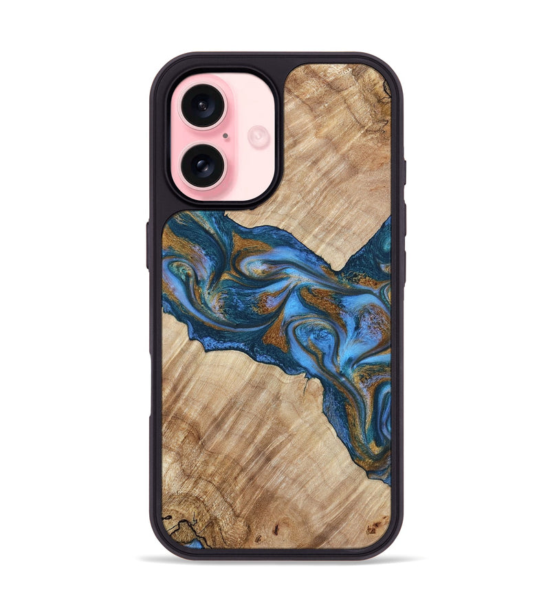 iPhone 16 Wood Phone Case - Julieta (Teal & Gold, 792048)