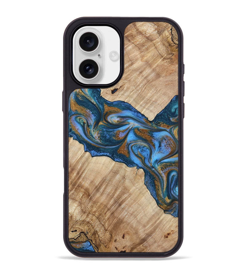 iPhone 16 Plus Wood Phone Case - Julieta (Teal & Gold, 792048)