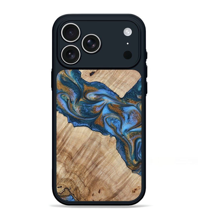 iPhone 17 Pro Max Wood Phone Case - Julieta (Teal & Gold, 792048)