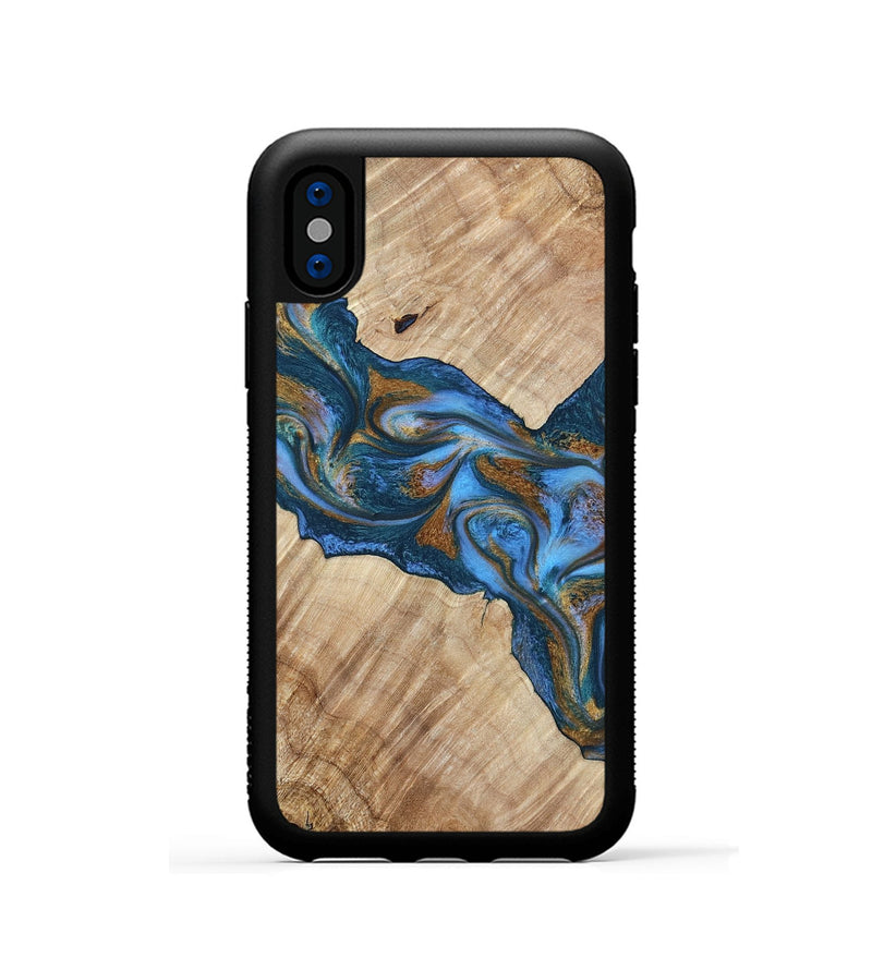 iPhone Xs Wood Phone Case - Julieta (Teal & Gold, 792048)