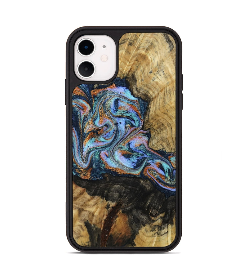 iPhone 11 Wood Phone Case - Finis (Teal & Gold, 792052)