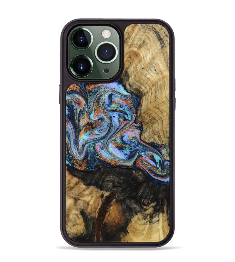 iPhone 13 Pro Max Wood Phone Case - Finis (Teal & Gold, 792052)