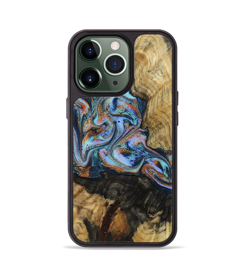 iPhone 13 Pro Wood Phone Case - Finis (Teal & Gold, 792052)